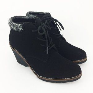 White Mountain Black Suede Wedge Ankle Boots
